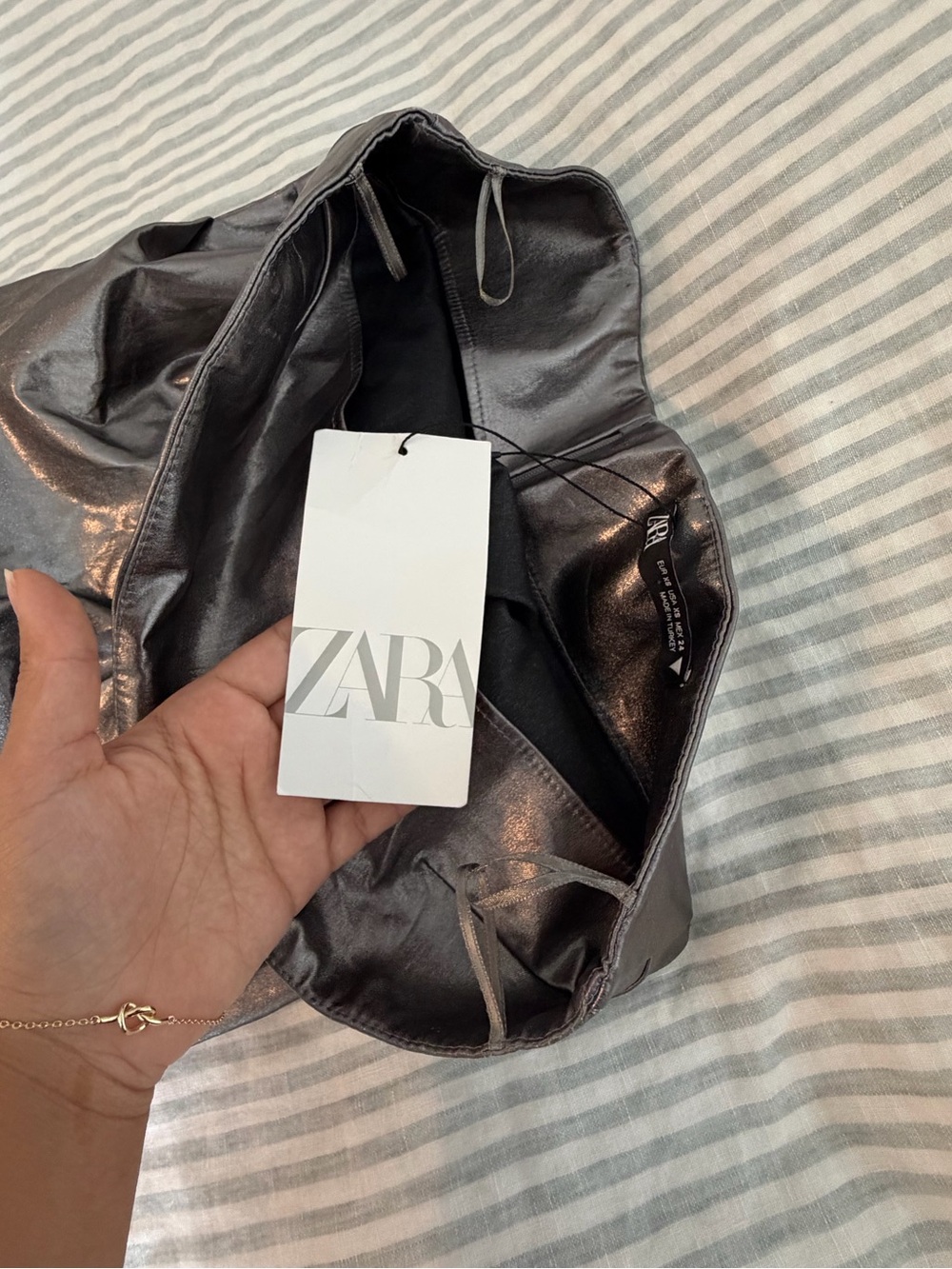 NWT Zara Strapless Shiny Metallic Silver Dress - Picture 6 of 8